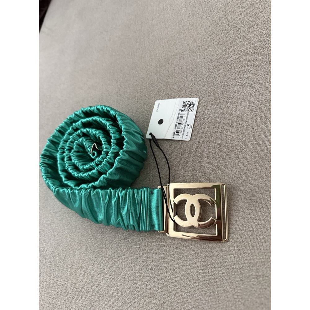 Chanel Metallic Turquoise Belt SZ 95 - Picture 3 of 7